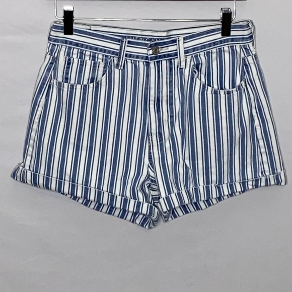 American Eagle Striped Denim Mom Short - Size 6 - Picture 2 of 8